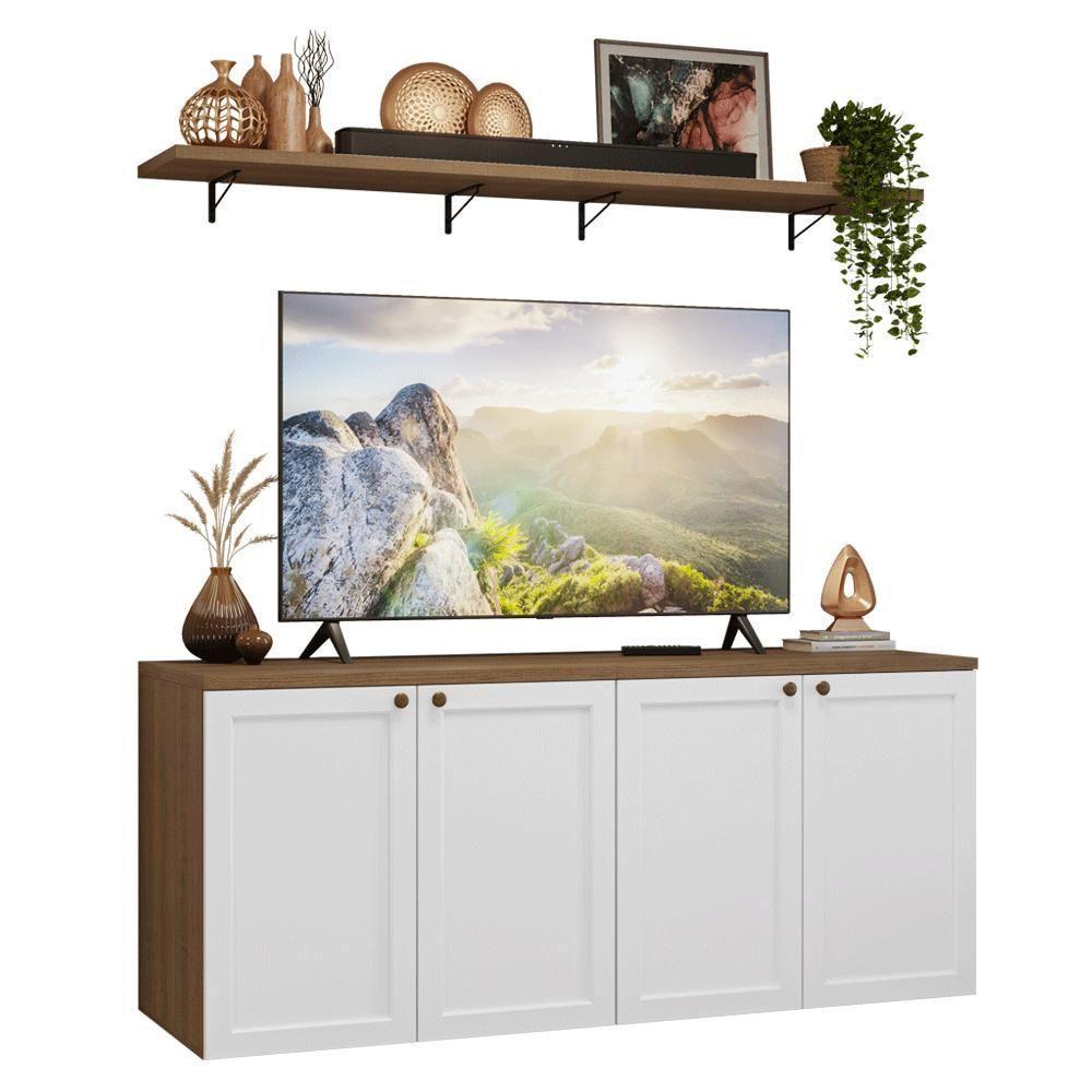 Rack Para Tv Até 70 Polegadas + Prateleiras 160cm Vik Madesa 05 Rustic-branco - 2