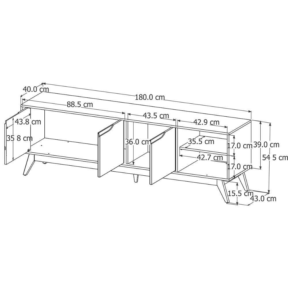 Rack Bancada Tucumã 1.8 Tv Até 75 Pol. Pés De Madeira Maciça Off White - 3