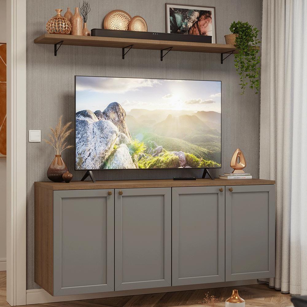 Rack Para Tv Até 70 Polegadas + Prateleiras 160cmVik Madesa 05 Rustic-cinza - 1