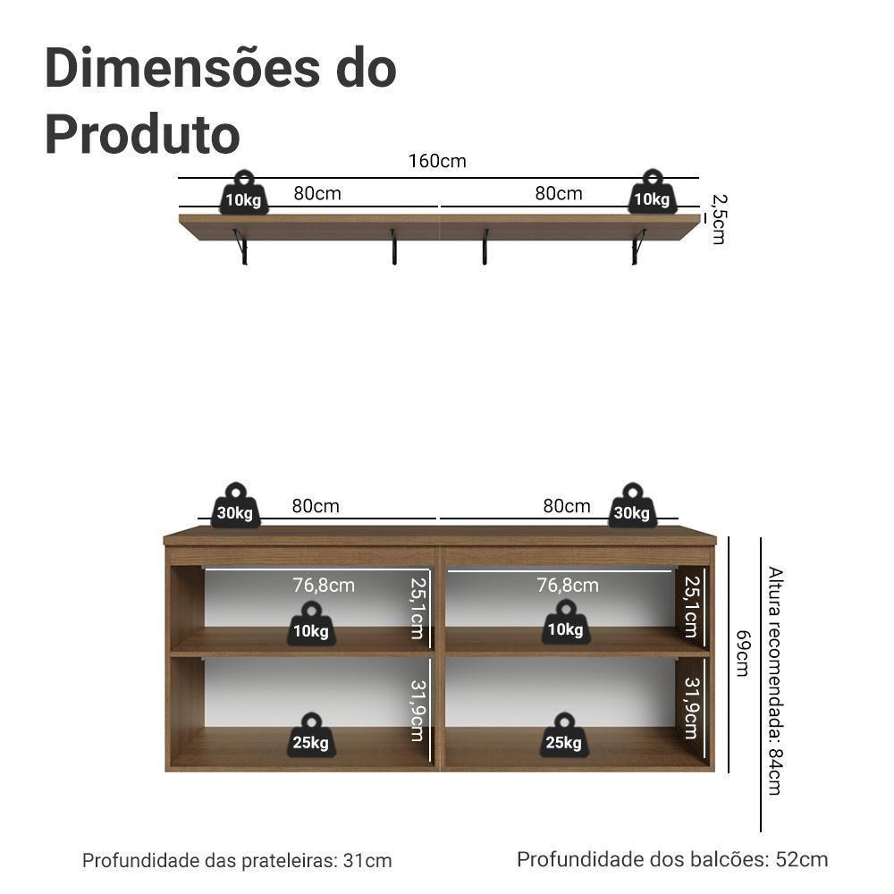 Rack Para Tv Até 70 Polegadas + Prateleiras 160cmVik Madesa 05 Rustic-cinza - 3