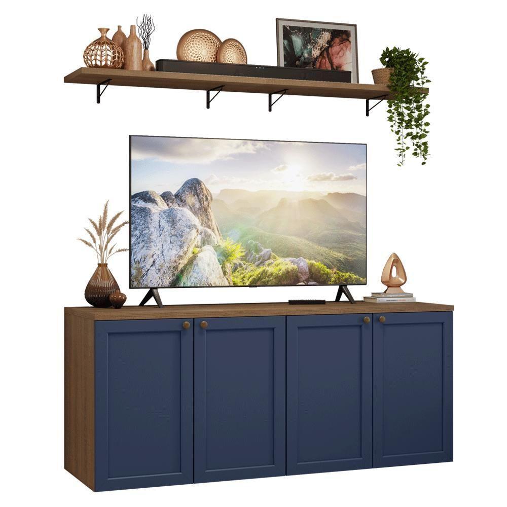 Rack Para Tv Até 70 Polegadas + Prateleiras 160cm Vik Madesa 05 Rustic-azul - 2