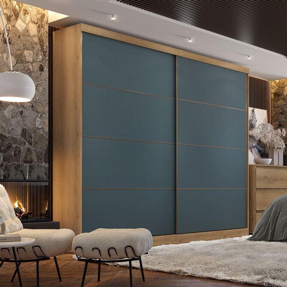 Guarda Roupa Casal Malaga 2 Portas Capuccino Azul Acetinado - Thb - 4