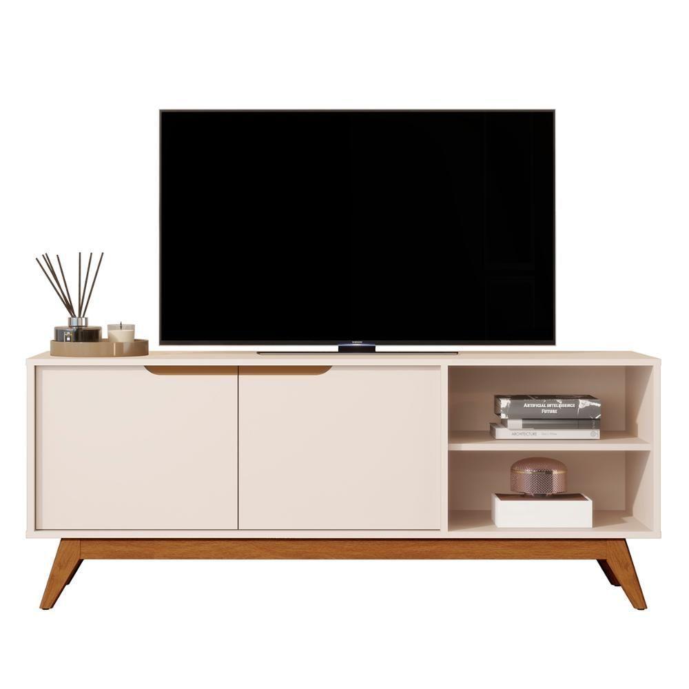 Rack Bancada Tucumã 1.4 Tv Até 60 Pol. Pés De Madeira Maciça Off White - 1