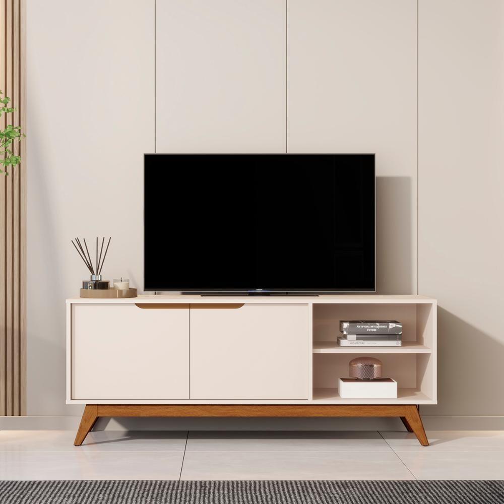 Rack Bancada Tucumã 1.4 Tv Até 60 Pol. Pés De Madeira Maciça Off White - 2