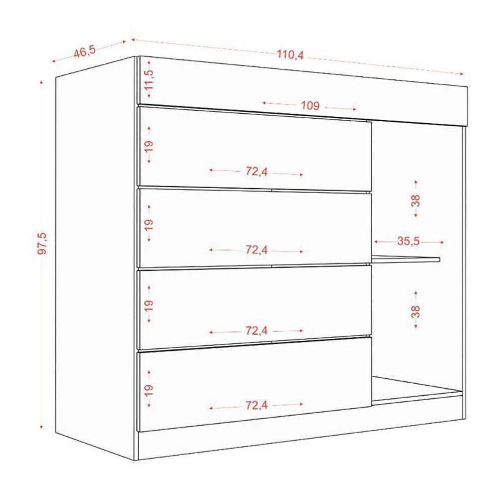 Guarda Roupa Casal Porto 8 Portas 4 Gavetas E Cômoda Sapateira Sevilha Branco Brilho – Aramóveis - 7