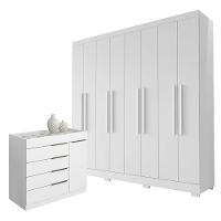 Guarda Roupa Casal Porto 8 Portas 4 Gavetas E Cômoda Sapateira Sevilha Branco Brilho – Aramóveis - 1