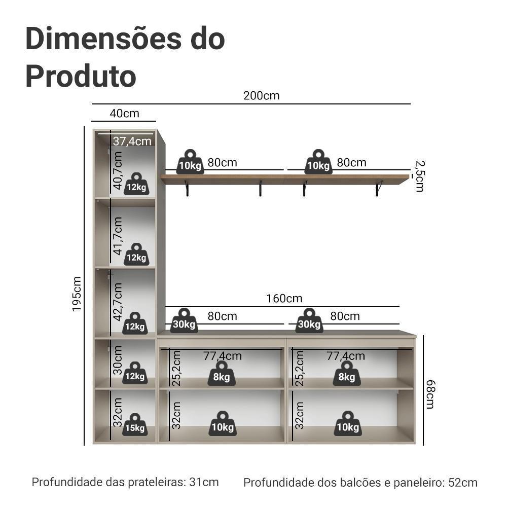 Rack Suspenso Para Tv Até 70 Polegadas + Prateleira 200cm Nice Madesa 01 Crema - 3