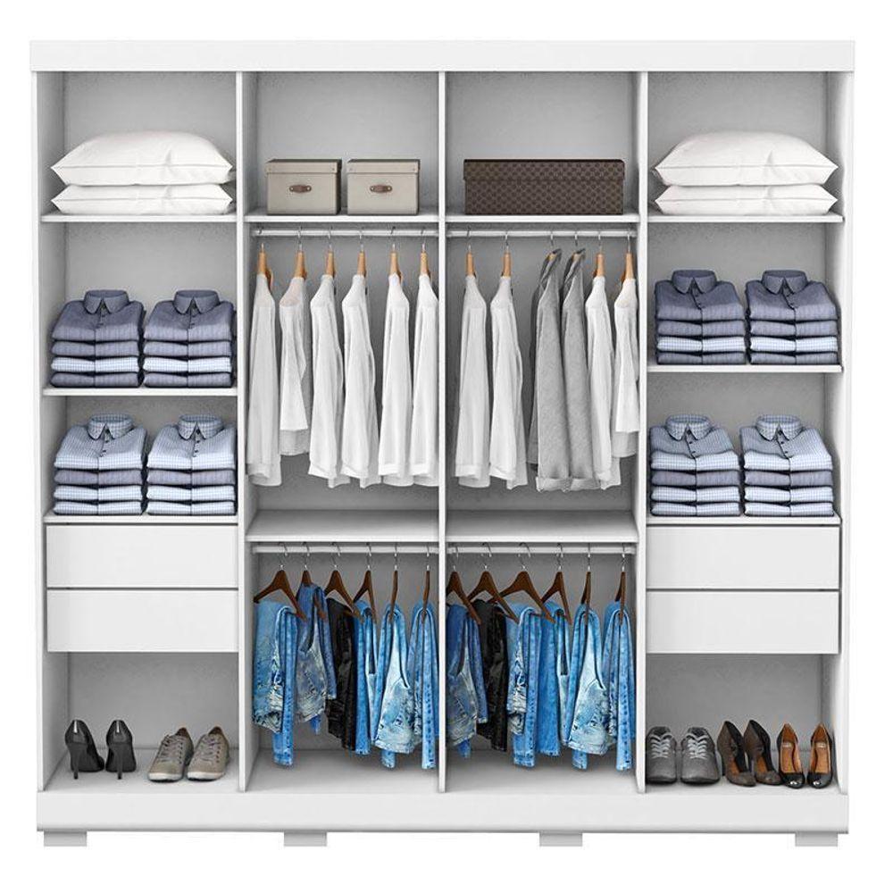 Guarda Roupa Casal Porto 8 Portas 4 Gavetas E Armário Multiuso Florença Branco Brilho – Aramóveis - 3