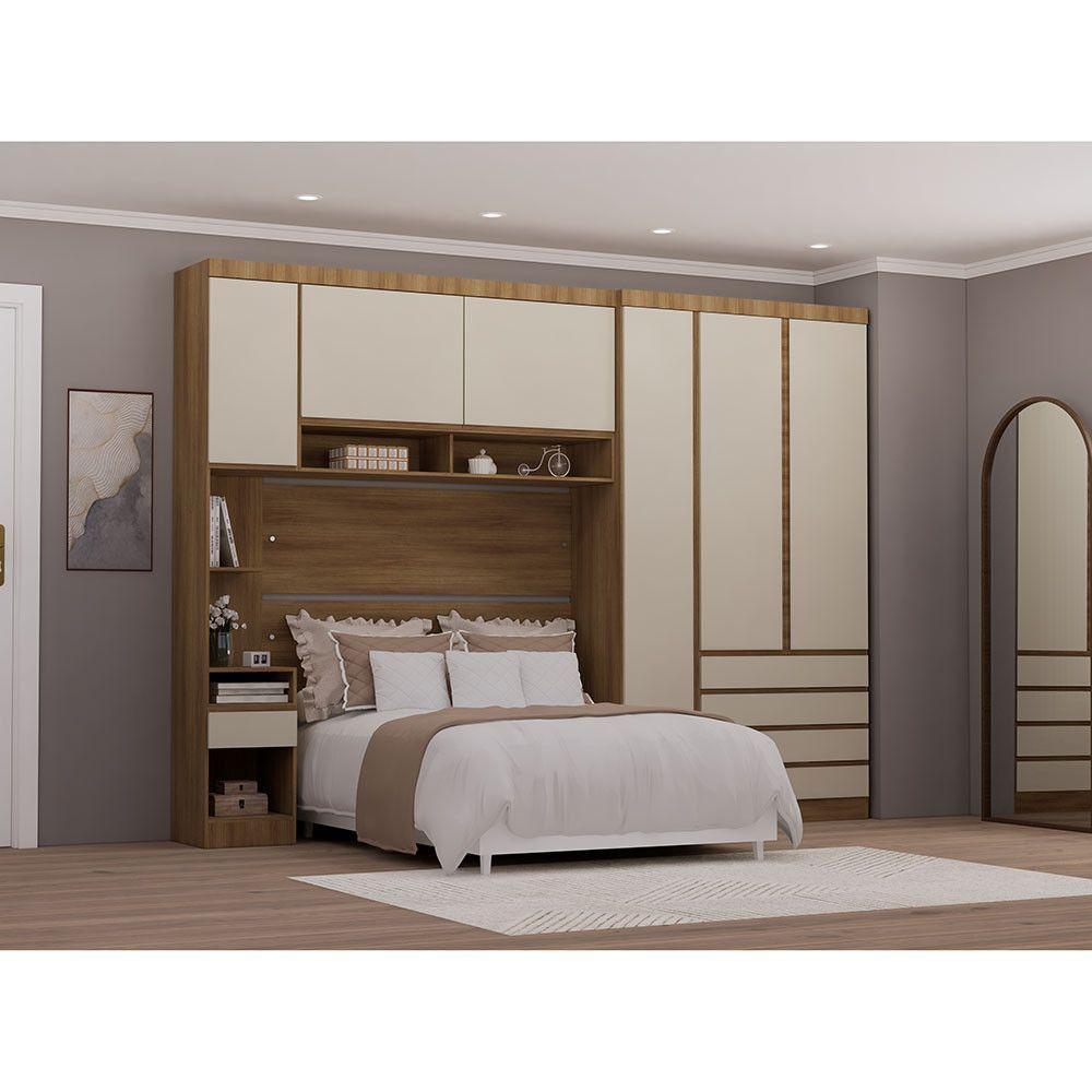 Quarto Casal Guarda Roupa Mesa De Cabeceira 311cm Veneza Luc Avelã Pf-arenas Pf - 1