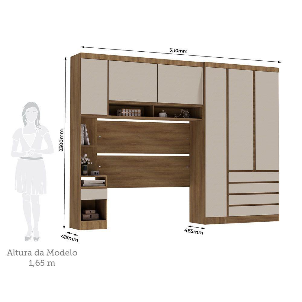 Quarto Casal Guarda Roupa Mesa De Cabeceira 311cm Veneza Luc Avelã Pf-arenas Pf - 3