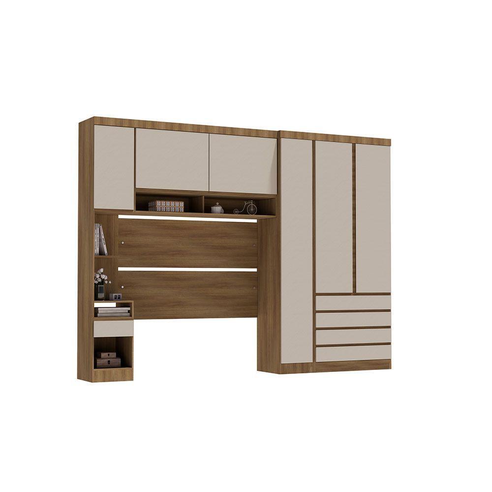 Quarto Casal Guarda Roupa Mesa De Cabeceira 311cm Veneza Luc Avelã Pf-arenas Pf - 4