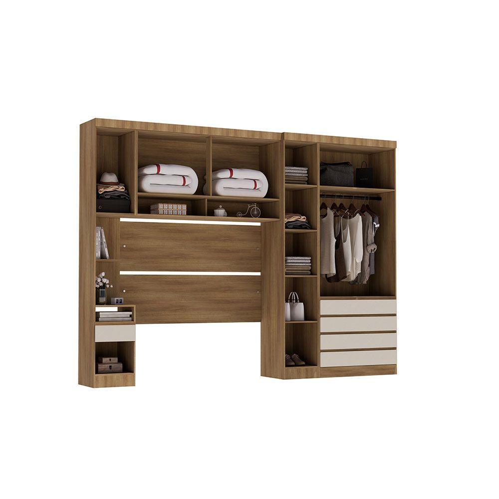 Quarto Casal Guarda Roupa Mesa De Cabeceira 311cm Veneza Luc Avelã Pf-arenas Pf - 5