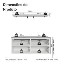 Rack Para Tv Até 70 Polegadas + Prateleiras 160cm Vik Madesa 05 Branco-verde - 3