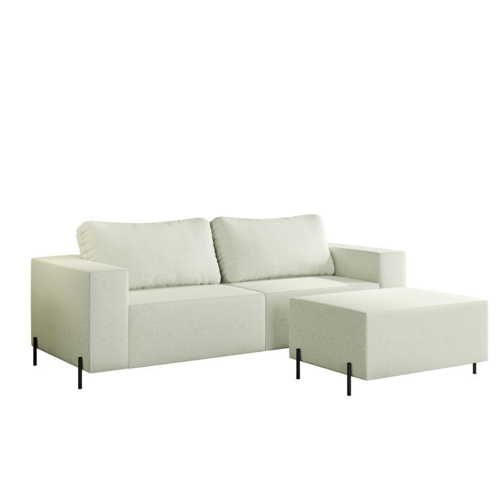 Sofá 3 Lugares Sense Moderno Bouclê Com Puff Balaqui Decor Cor:bege Bege - 4
