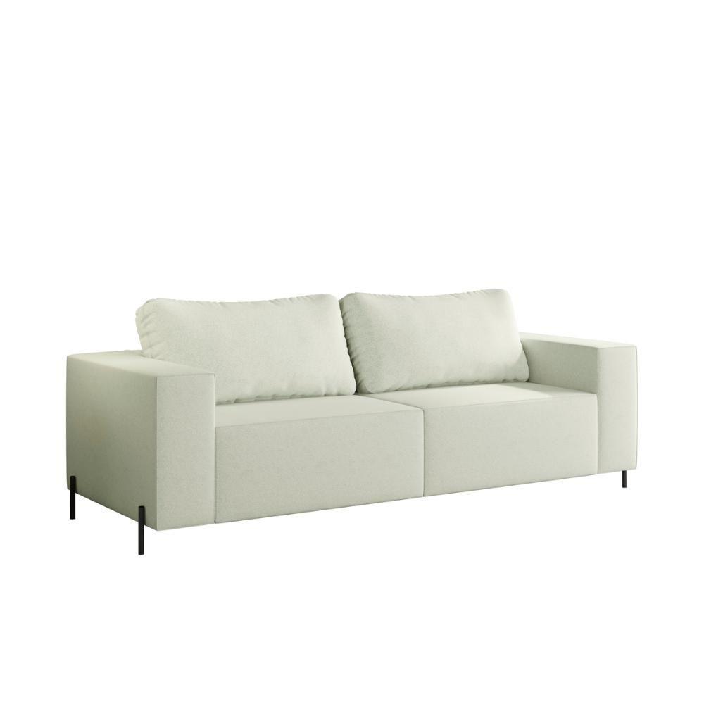 Sofá 3 Lugares Sense Moderno Bouclê Com Puff Balaqui Decor Cor:bege Bege - 6