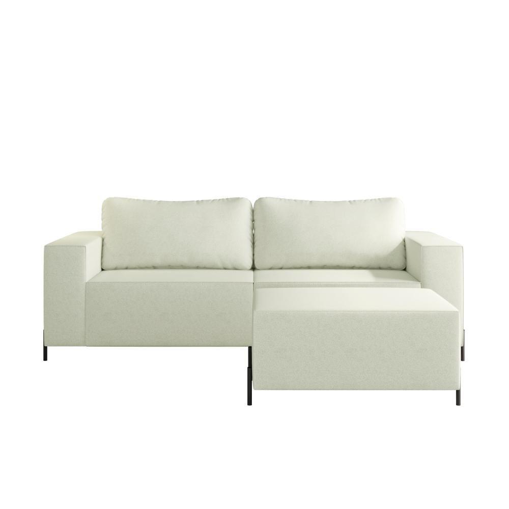 Sofá 3 Lugares Sense Moderno Bouclê Com Puff Balaqui Decor Cor:bege Bege - 7