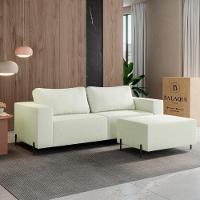 Sofá 3 Lugares Sense Moderno Bouclê Com Puff Balaqui Decor Cor:bege Bege - 1