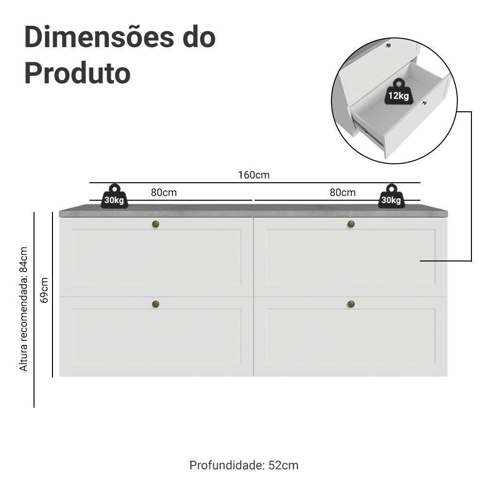 Rack Para Tv Até 70 Polegadas 160cm 4 Gavetas Vik Madesa 04 Branco - 3