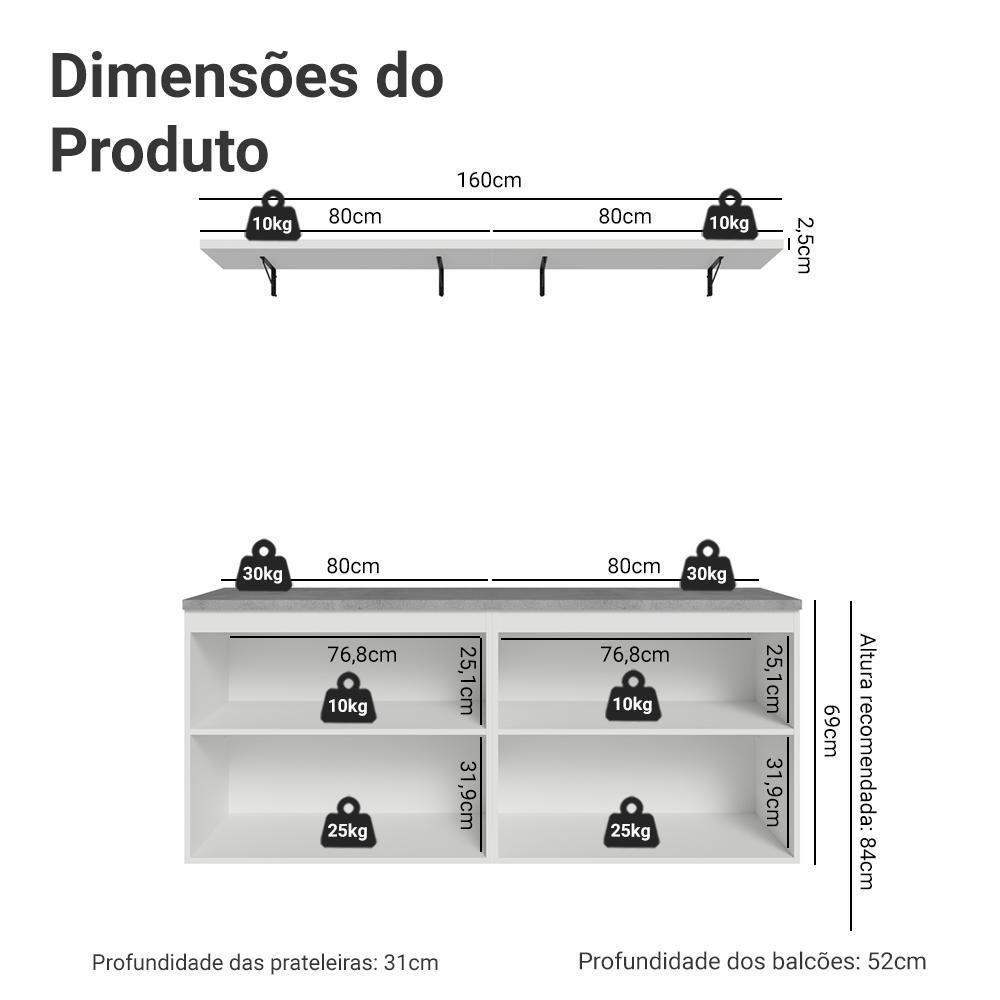 Rack Para Tv Até 70 Polegadas + Prateleiras 160cm Vik Madesa 05 Branco - 3