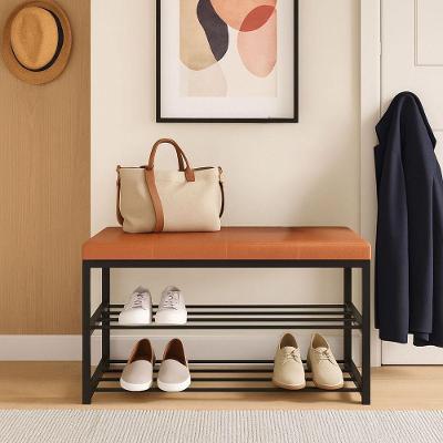 Sapateira Assento Banco Organizador 2 Andares Hall Entrada Cor:caramelo