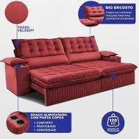 Sofá Retrátil E Reclinável 2,40m Molas Ensacadas Dream. Velusoft Cama Inbox Vermelho - 2