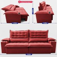 Sofá Retrátil E Reclinável 2,40m Molas Ensacadas Dream. Velusoft Cama Inbox Vermelho - 3