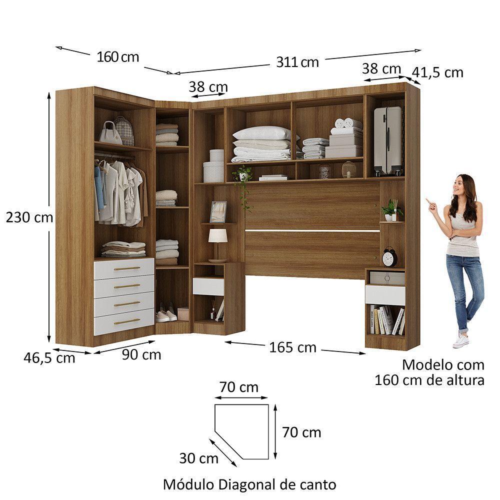 Quarto 7 Portas 6 Gavetas Cab Qn Paris Master Luciane Móveis Avelã Pf-branco Pf - 3