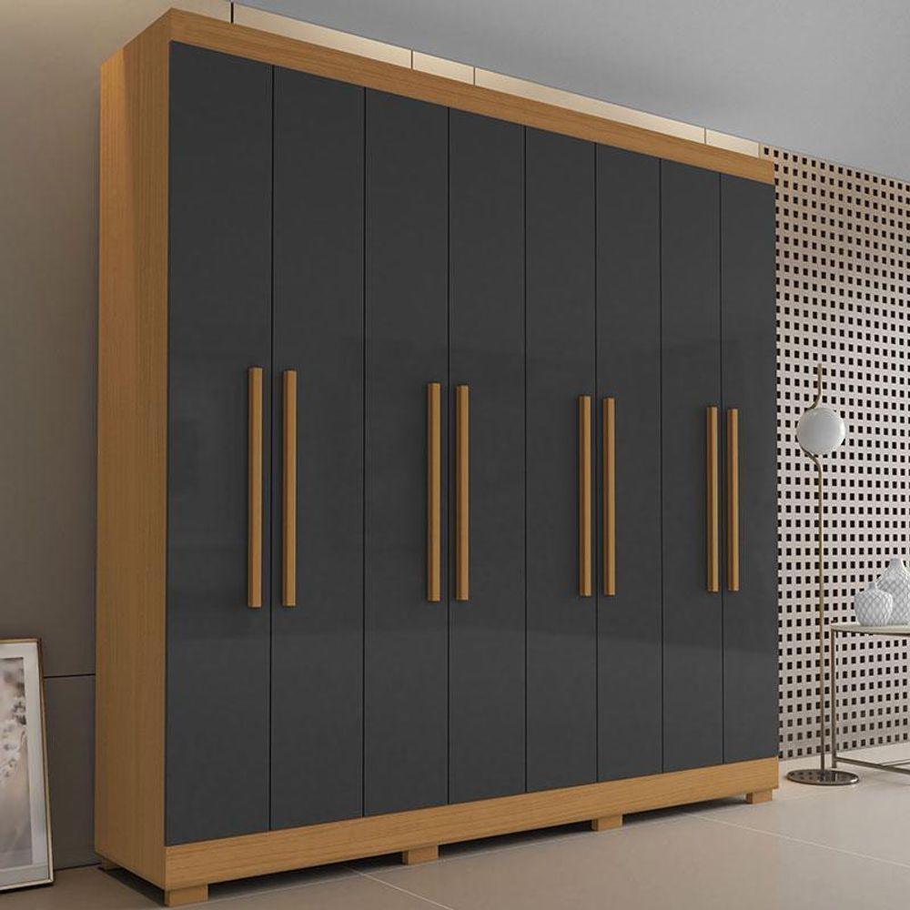 Guarda Roupa Casal Ambiente Porto 8 Portas 4 Gavetas Freijó Grafite - Aramóveis - 2