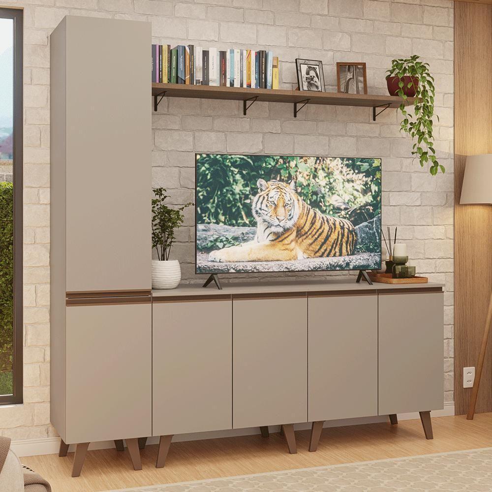 Rack Para Tv Até 70 Polegadas + Prateleira 200cm Nice Madesa 02 Crema - 1