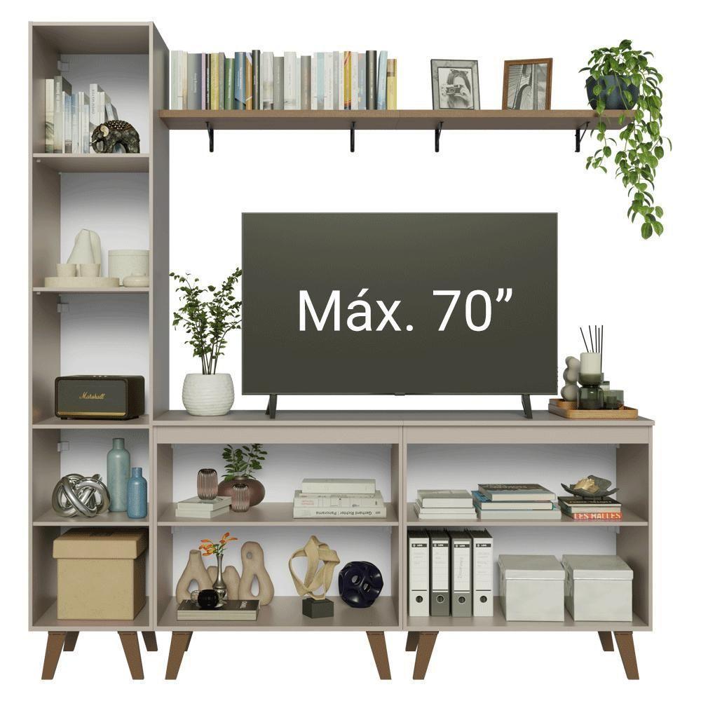 Rack Para Tv Até 70 Polegadas + Prateleira 200cm Nice Madesa 02 Crema - 5