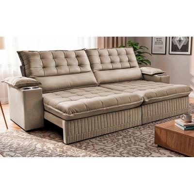 Sofá Retrátil E Reclinável 3,10m Molas Ensacadas Dream. Velusoft Cama Inbox Bege
