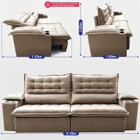 Sofá Retrátil E Reclinável 3,10m Molas Ensacadas Dream. Velusoft Cama Inbox Bege - 3