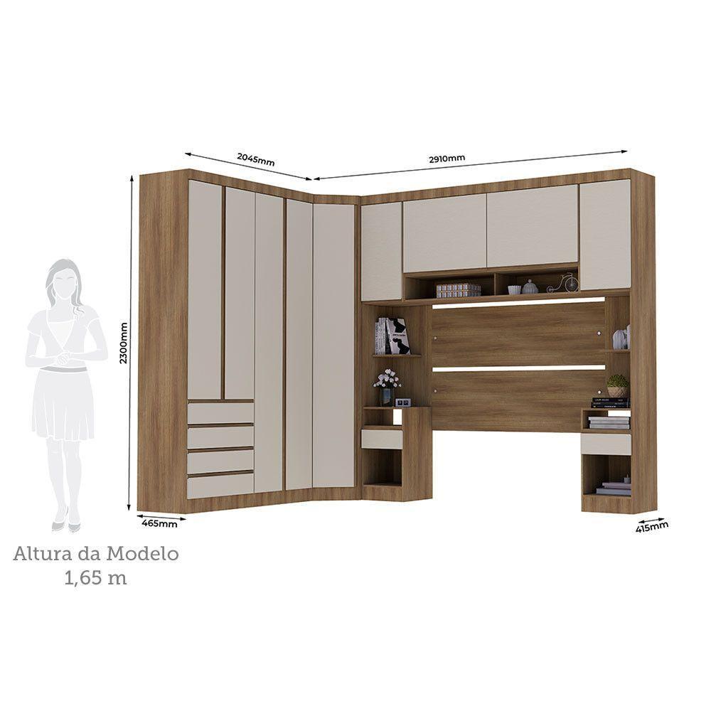 Quarto Casal Guarda Roupa Mesas De Cabeceira 495cm Veneza Avelã Pf-arenas Pf - 3