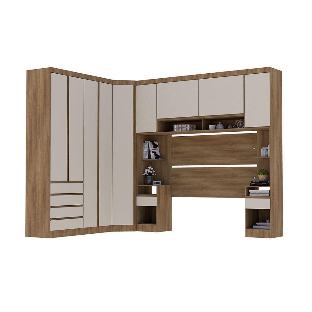 Quarto Casal Guarda Roupa Mesas De Cabeceira 495cm Veneza Avelã Pf-arenas Pf - 4