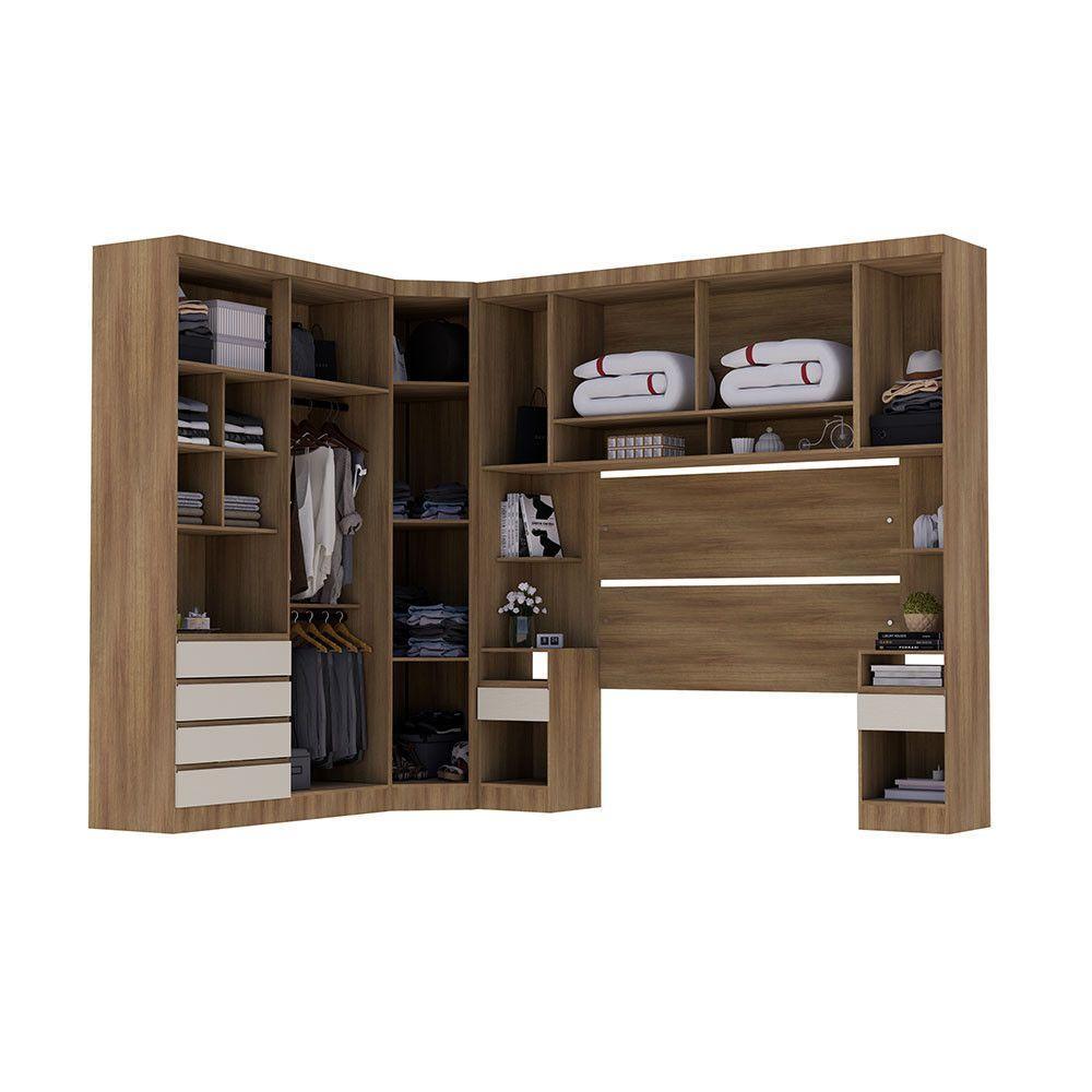 Quarto Casal Guarda Roupa Mesas De Cabeceira 495cm Veneza Avelã Pf-arenas Pf - 5