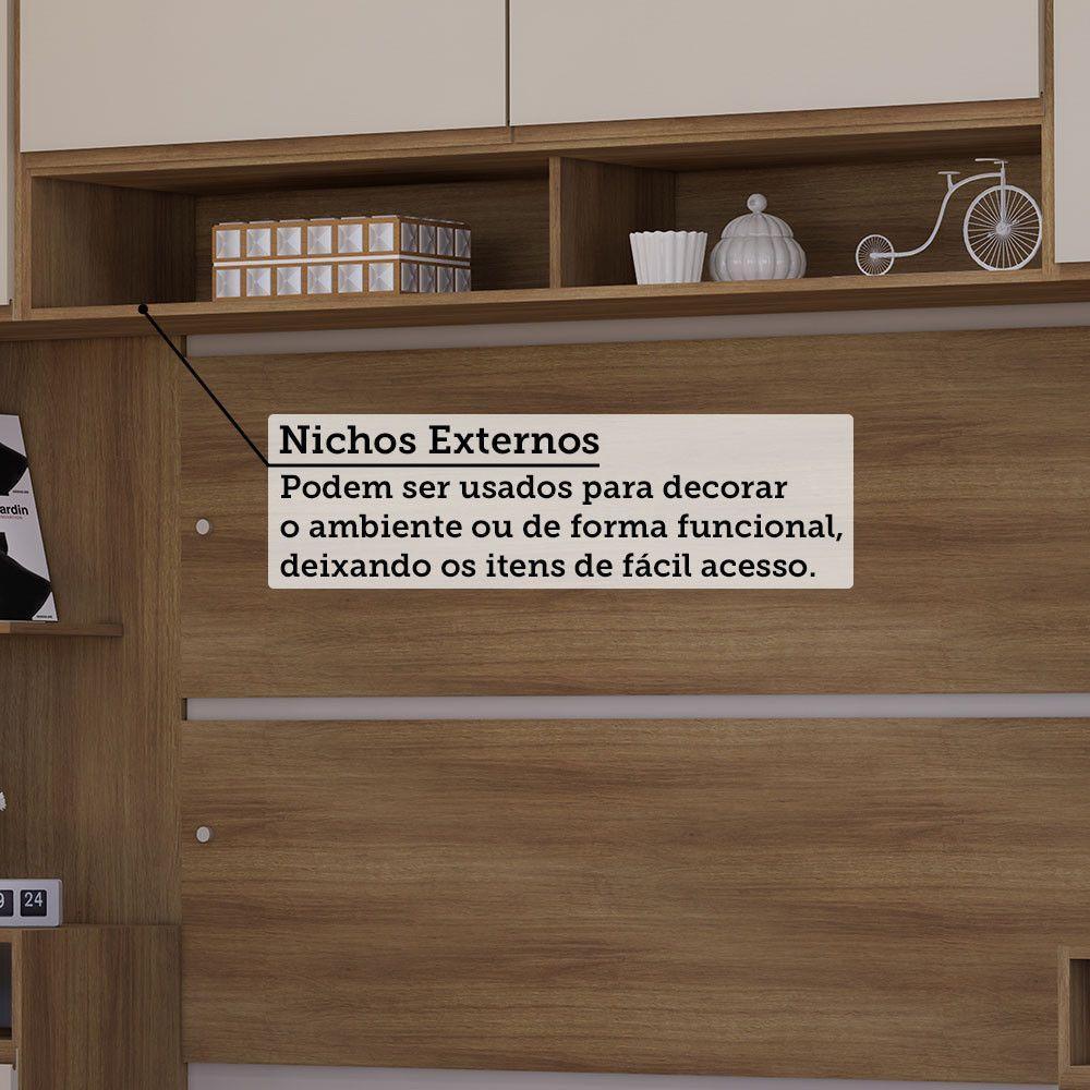 Quarto Casal Guarda Roupa Mesas De Cabeceira 495cm Veneza Avelã Pf-arenas Pf - 7