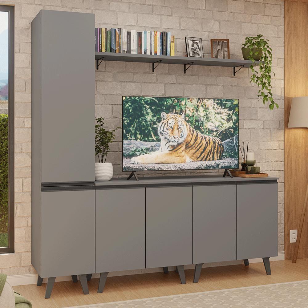 Rack Para Tv Até 70 Polegadas + Prateleira 200cm Nice Madesa 02 Cinza - 1