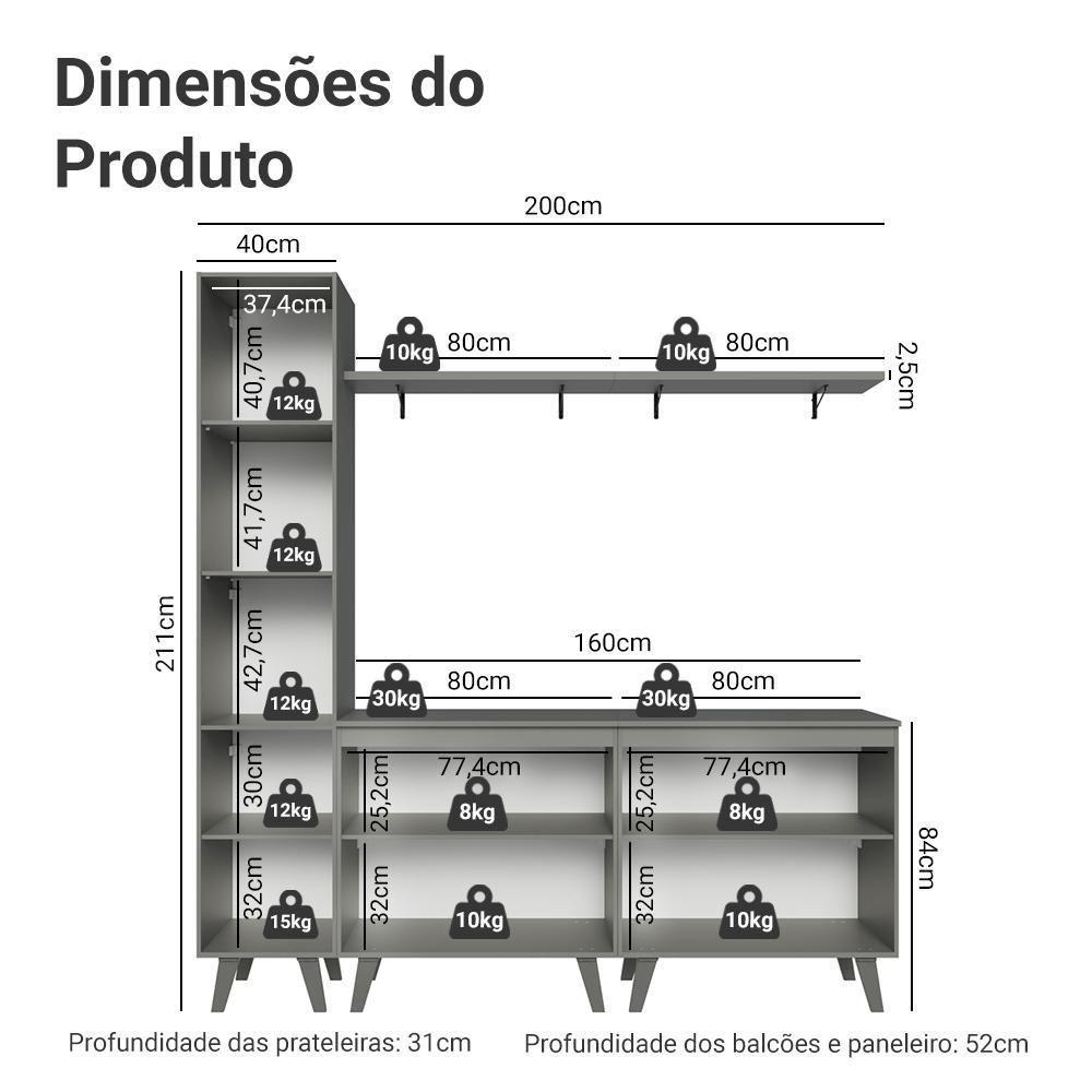 Rack Para Tv Até 70 Polegadas + Prateleira 200cm Nice Madesa 02 Cinza - 3