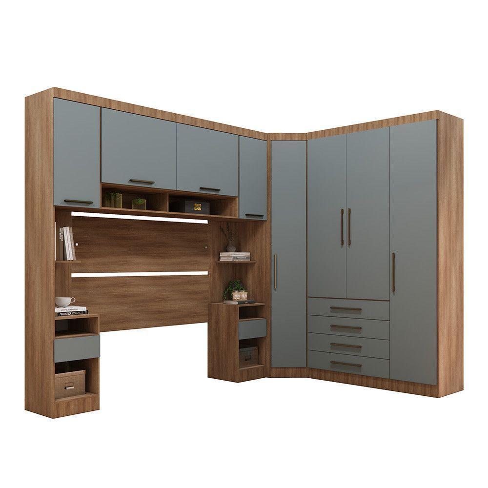 Quarto 8 Portas 6 Gavetas Cabeceira Qn Paris Luciane Móveis Avelã Pf-grey Sky Pf - 2