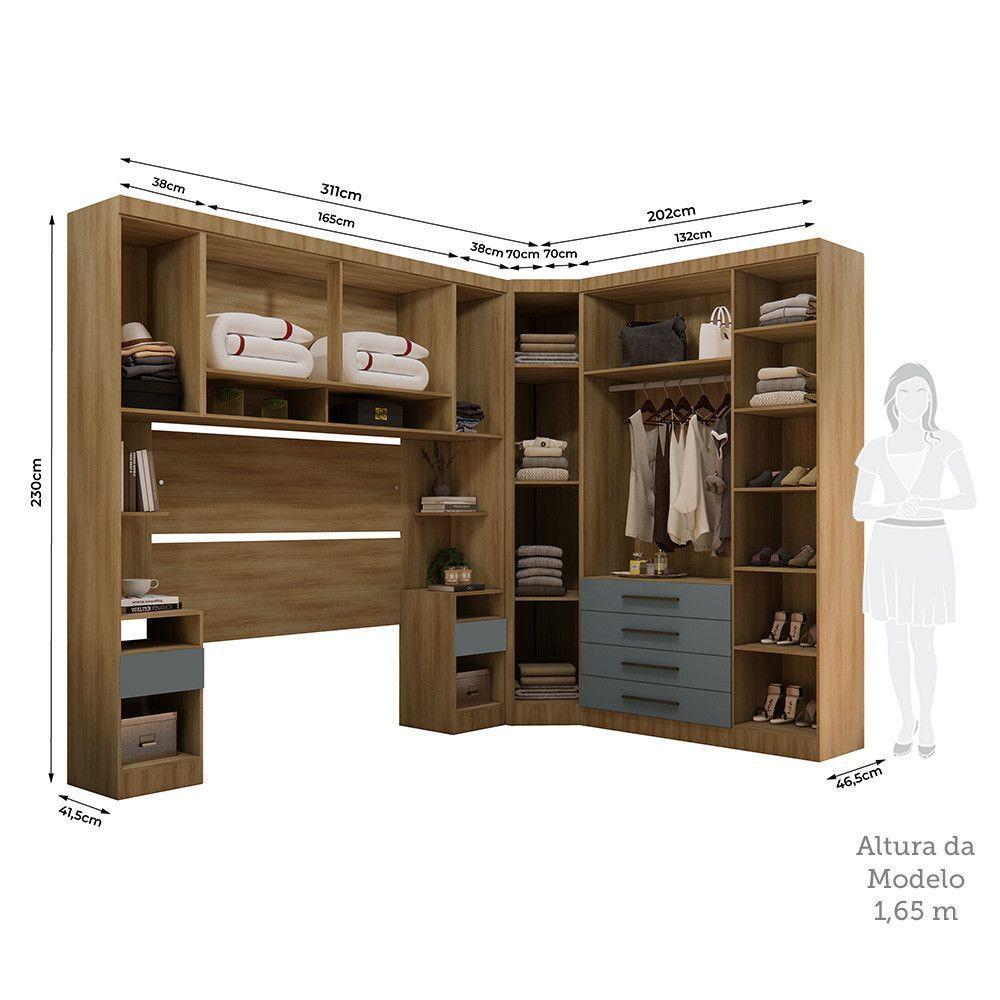Quarto 8 Portas 6 Gavetas Cabeceira Qn Paris Luciane Móveis Avelã Pf-grey Sky Pf - 3