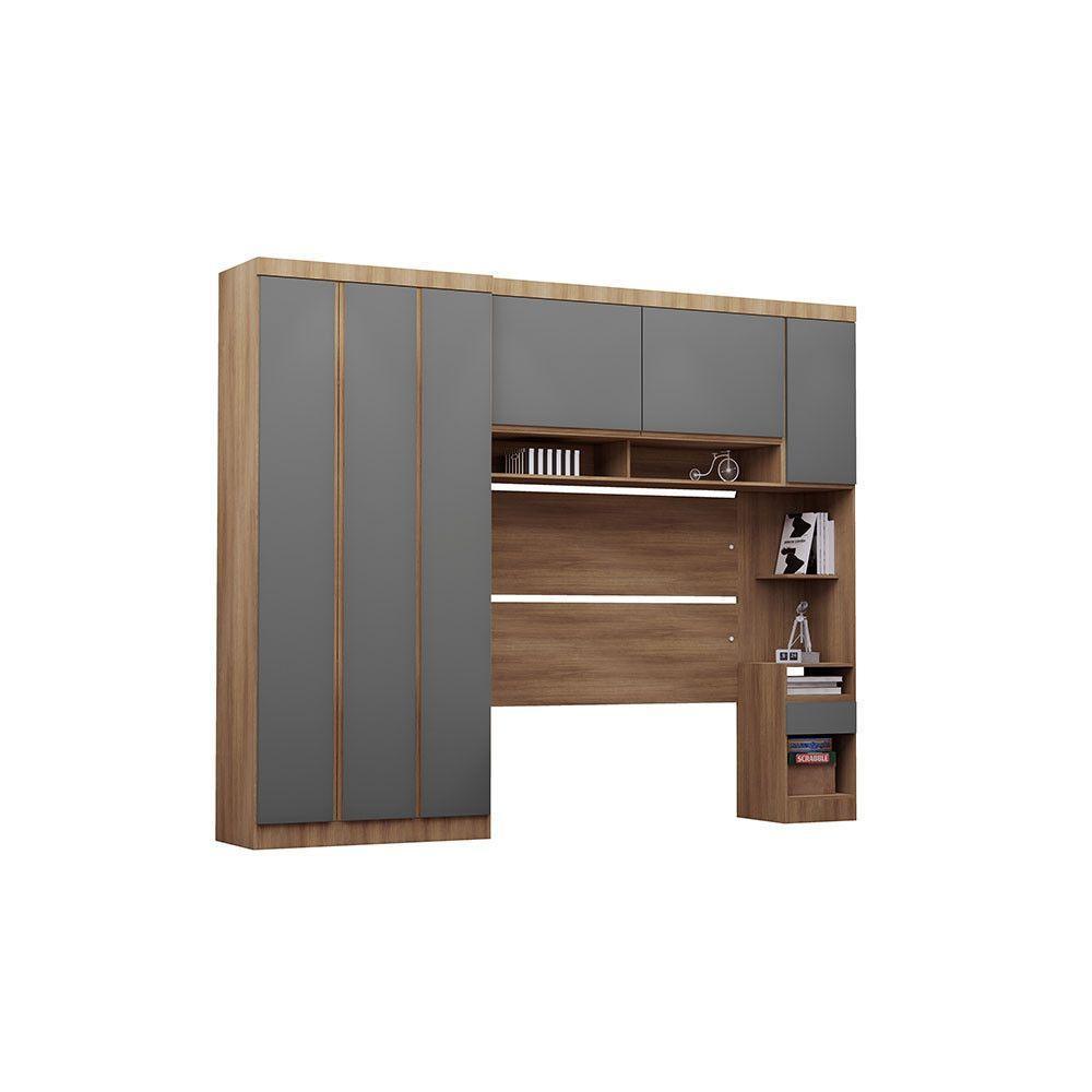 Quarto Casal Guarda Roupa Mesa De Cabeceira 284cm Veneza Luc Avelã Pf-cinza Supremo Pf - 4