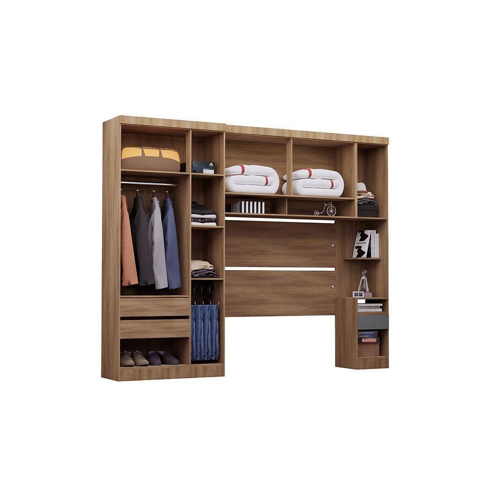 Quarto Casal Guarda Roupa Mesa De Cabeceira 284cm Veneza Luc Avelã Pf-cinza Supremo Pf - 5