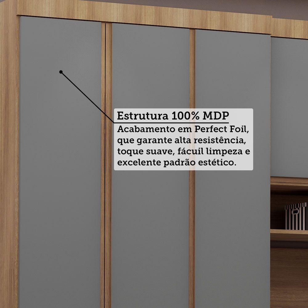 Quarto Casal Guarda Roupa Mesa De Cabeceira 284cm Veneza Luc Avelã Pf-cinza Supremo Pf - 6