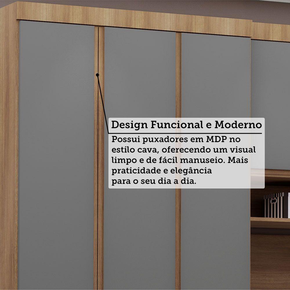 Quarto Casal Guarda Roupa Mesa De Cabeceira 284cm Veneza Luc Avelã Pf-cinza Supremo Pf - 8