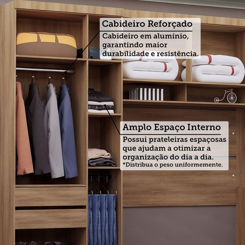 Quarto Casal Guarda Roupa Mesa De Cabeceira 284cm Veneza Luc Avelã Pf-cinza Supremo Pf - 9