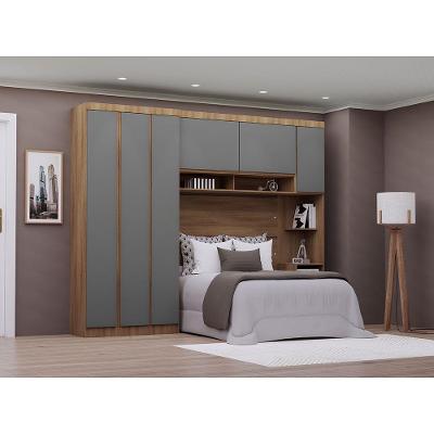 Quarto Casal Guarda Roupa Mesa De Cabeceira 284cm Veneza Luc Avelã Pf-cinza Supremo Pf