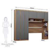 Quarto Casal Guarda Roupa Mesa De Cabeceira 284cm Veneza Luc Avelã Pf-cinza Supremo Pf - 3