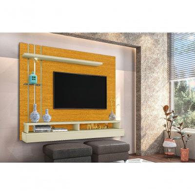 Painel Tv Eros 55 Polegadas 135x160cmprateleira Vidro Nichos Naturale/Off White
