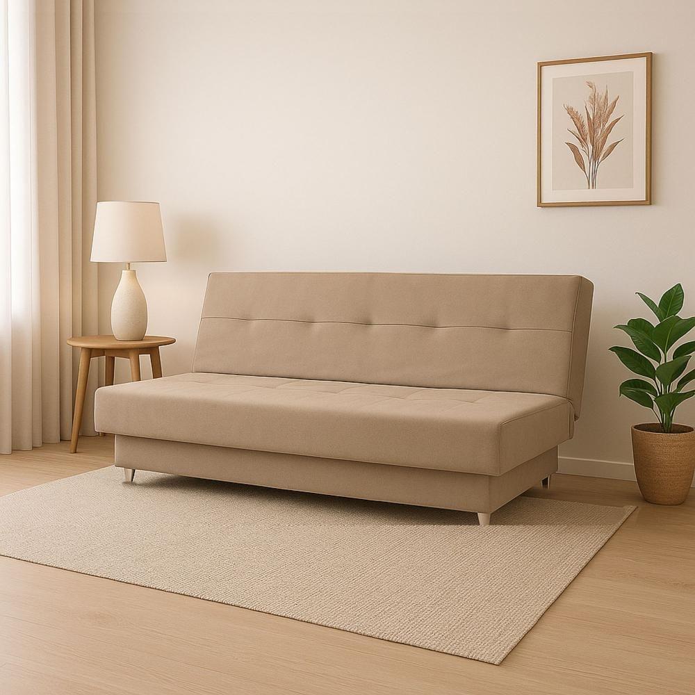 Sofá Cama 3 Lugares Xangai 1,94m Veludo Suede Bege - 1