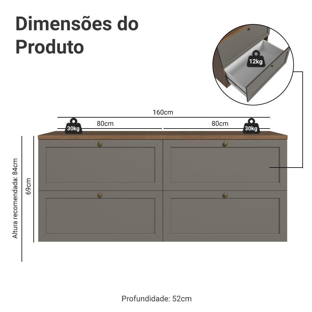 Rack Para Tv Até 70 Polegadas 160cm 4 Gavetas Vik Madesa 04 Rustic-cinza - 3